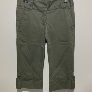 Express Womens Olive Green Cropped Capri Pants Size 0 Stretch‎ Cotton Utility